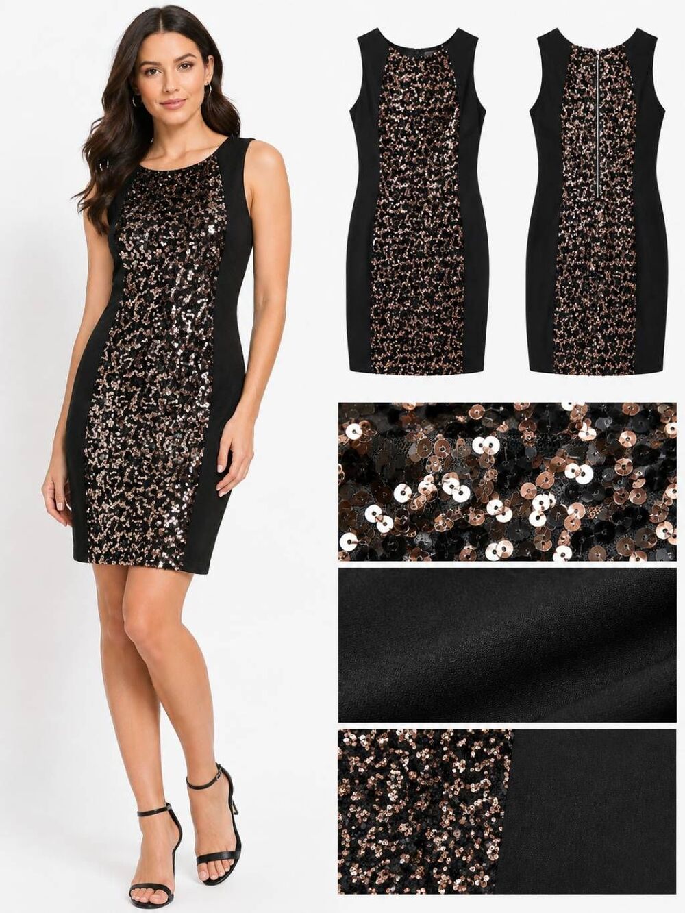 Midnight Doll Sequin Bodycon Dress Black Bronze M